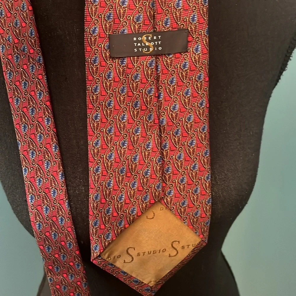 Robert Talbott Studio Red and Blue Floral Vine Silk Tie